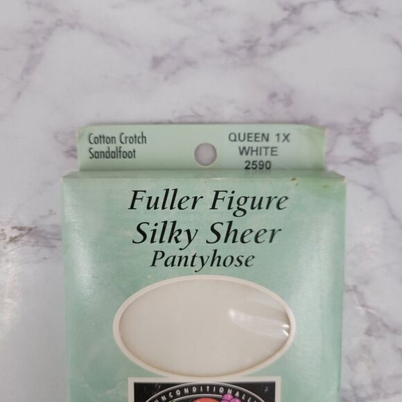 Fruit of the Loom Vtg White  Silky Sheer Pantyhose Nylon Lycra 90s USA Queen 1X - Picture 3 of 9